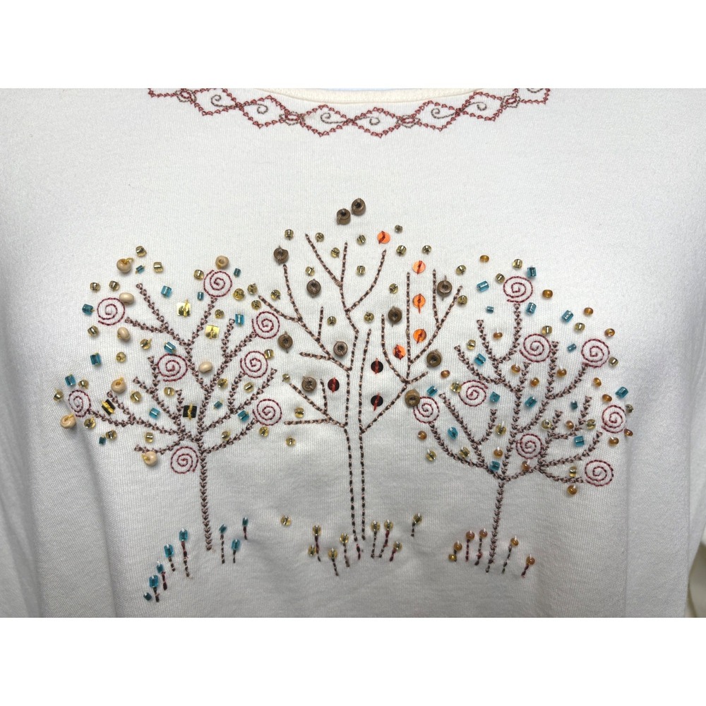 ALFRED DUNNER Ivory Beaded Embroidered Tree Top 2X Nature Cottagecore Earthy - Picture 3 of 9